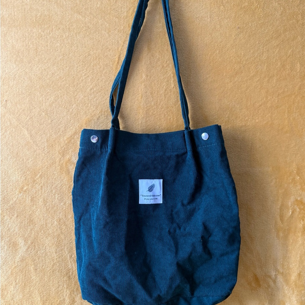 Stylish Green Corduroy Tote Bag